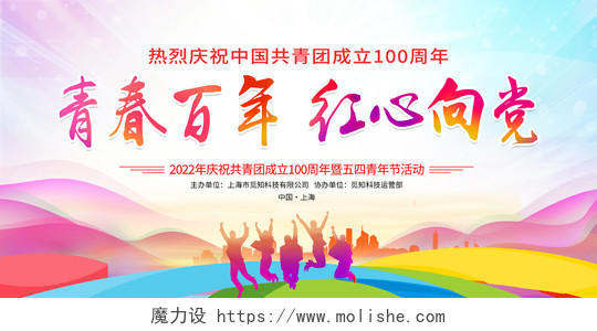 时尚大气青春百年红心向党建团100周年青年节宣传展板